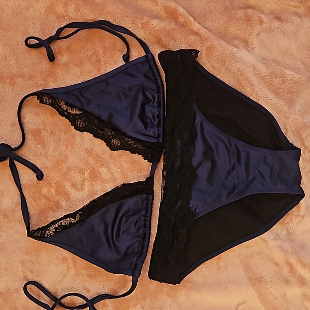 Sauvage California Navy & Black Lace Lingerie Inspired Swimsuit.